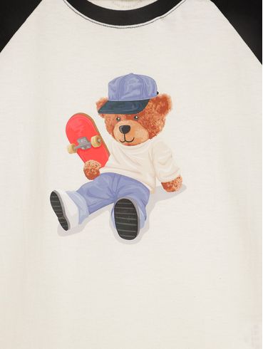 Camiseta Manga Longa Infantil Para Menino - OFF WHITE/PRETO