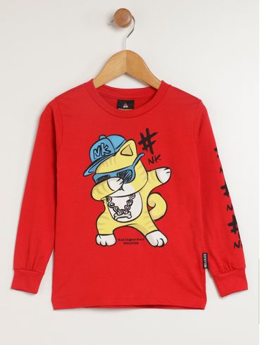 Camiseta Manga Longa Infantil Para Menino - VERMELHO