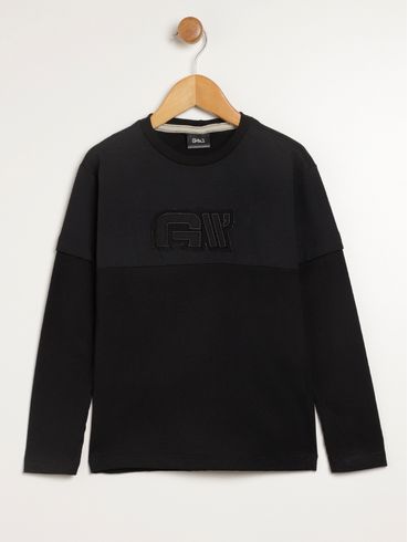 Camiseta Manga Longa Infantil Para Menino - PRETO