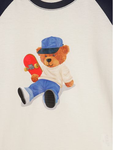 Camiseta Manga Longa Infantil Para Menino - OFF WHITE/MARINHO
