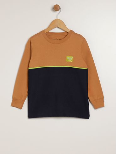 Camiseta Manga Longa Infantil Para Menino - CARAMELO/MARINHO
