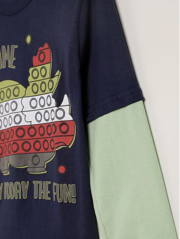 Camiseta Manga Longa Infantil Para Menino - MARINHO/VERDE