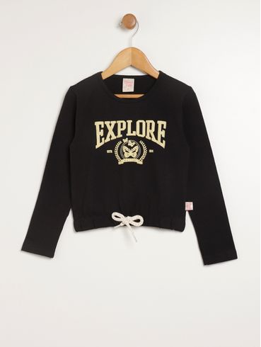 Blusa Manga Longa Infantil Para Menina - PRETO