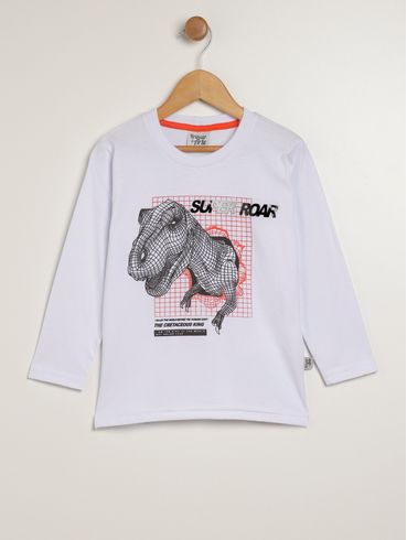 Camiseta Dinossauro Infantil Para Menino - BRANCO