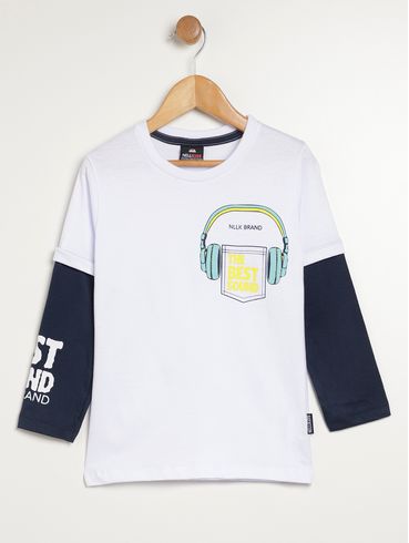 Camiseta Manga Longa Infantil Para Menino - BRANCO