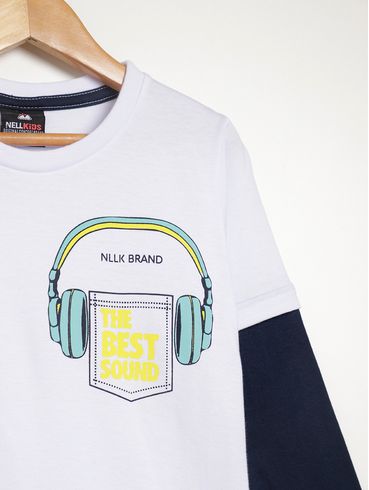 Camiseta Manga Longa Infantil Para Menino - BRANCO