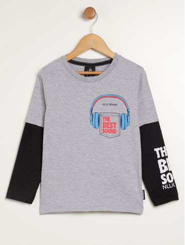 Camiseta Manga Longa Infantil Para Menino - MESCLA