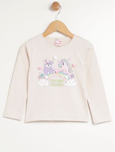 Blusa Manga Longa Infantil Para Menina - BEGE