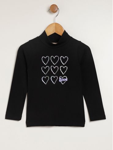 Blusa Manga Longa Infantil Para Menina - PRETO