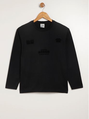 Camiseta Manga Longa Juvenil Para Menino - PRETO