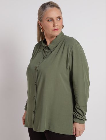 Camisa Viscose Manga Longa Plus Size Feminina VERDE