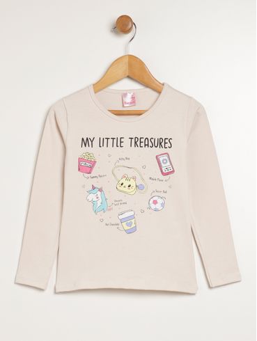 Blusa Manga Longa Infantil Para Menina - BEGE