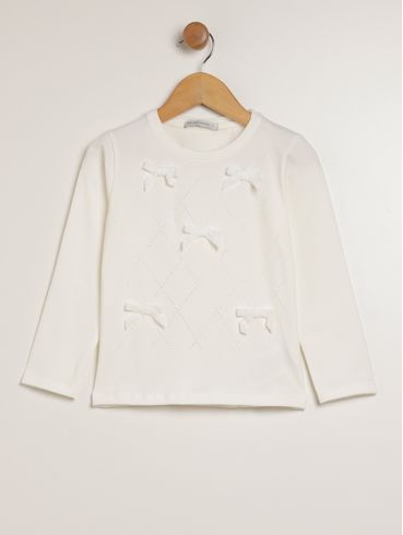 Blusa Manga Longa Laços Infantil Para Menina - OFF WHITE