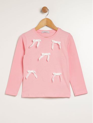Blusa Manga Longa Laços Infantil Para Menina - ROSA