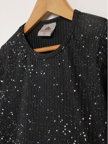 Blusa Manga Longa Juvenil Para Menina - PRETO