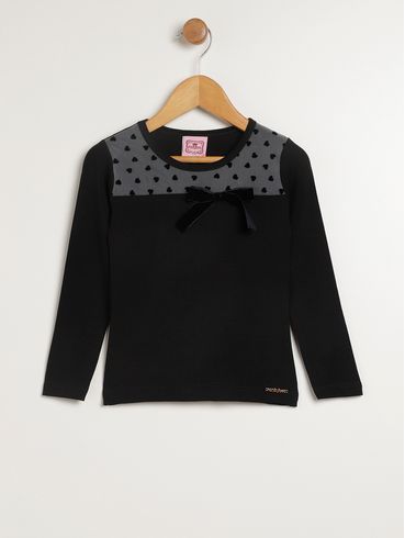 Blusa Manga Longa Infantil Para Menina - PRETO