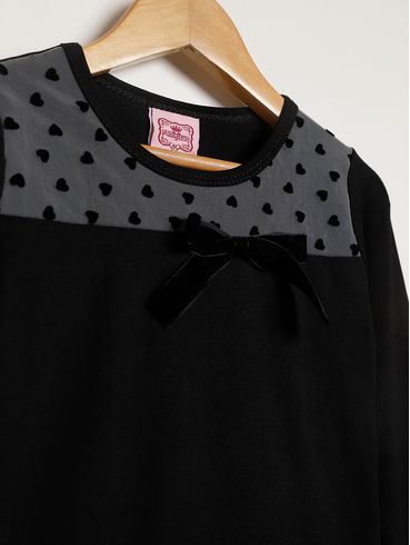 Blusa Manga Longa Infantil Para Menina - PRETO