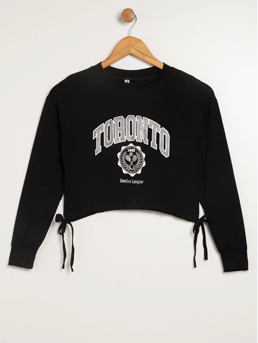 Blusa Manga Longa Juvenil Para Menina - PRETO