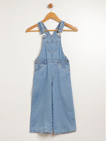 Macacão Jardineira Wide Leg Infantil Para Menina - AZUL