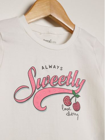 Blusa Manga longa Cereja Infantil Para Menina - BRANCO