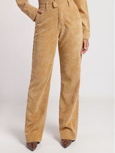 Calça Veludo Wide Leg Feminina CAQUI