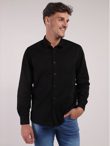 Camisa Sarja Manga Longa Vels Masculina PRETO