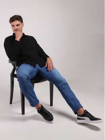 Camisa Sarja Manga Longa Vels Masculina PRETO