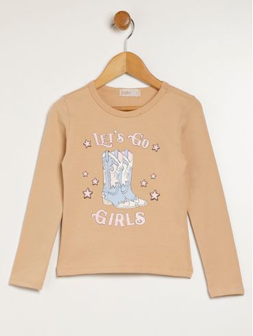 Blusa Manga Longa Kid + Infantil Para Menina - BEGE