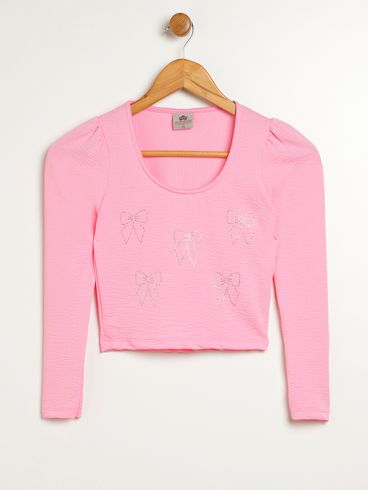 Blusa Manga Longa Juvenil Para Menina - ROSA