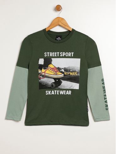 Camiseta Manga Longa Juvenil Para Menino - VERDE