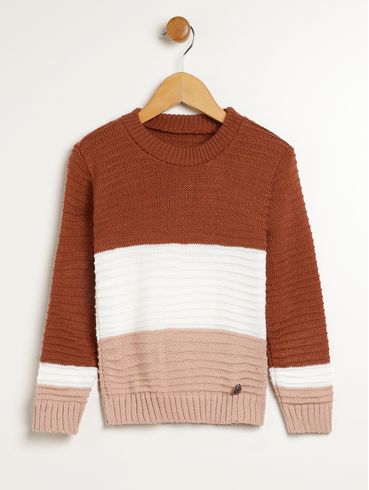 Blusão Tricot Manga Longa Infantil Para Menino MARROM/OFF WHITE