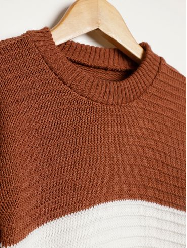Blusão Tricot Manga Longa Infantil Para Menino MARROM/OFF WHITE