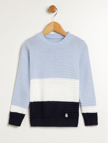 Blusão Tricot Manga Longa Infantil Para Menino AZUL/OFF WHITE