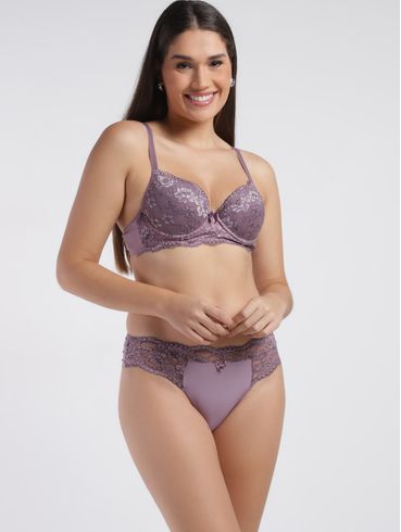Conjunto Lingerie Fio Duplo Feminino LILAS/PRETO