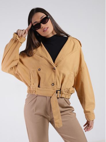Casaco Cropped Sarja Feminino CARAMELO