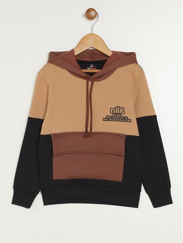 Moletom Com Capuz Infantil Para Menino - BEGE/PRETO/MARROM