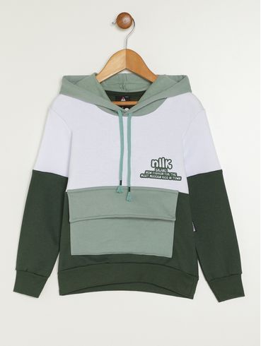 Moletom Com Capuz Infantil Para Menino - BRANCO/VERDE