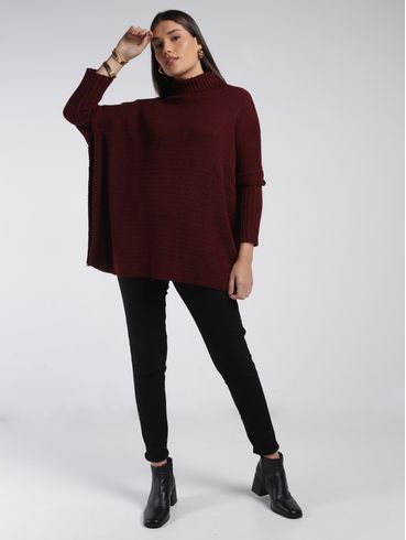 Poncho Amplo Gola Alta Feminino VINHO