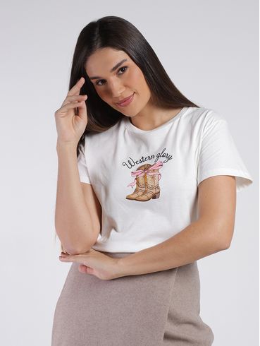Blusa Manga Curta T-Shirt Feminina OFF WHITE