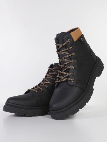 Bota Coturno London Juvenil Para Menino - PRETO/CARAMELO