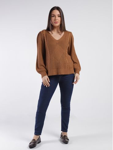 Blusão Tricot Manga Longa Feminino CARAMELO