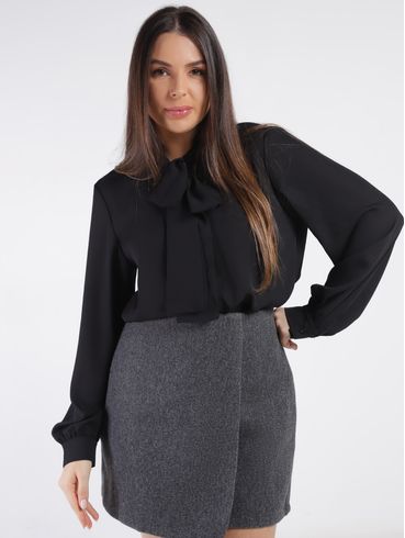 Camisa Crepe Gola Laço Autentique Feminina PRETO