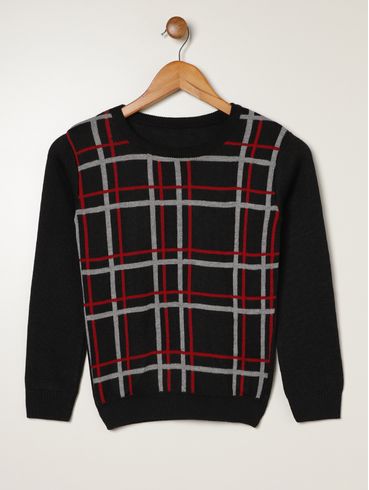 Blusão Tricot Juvenil Para Menino - PRETO/GRAFITE/VERMELHO