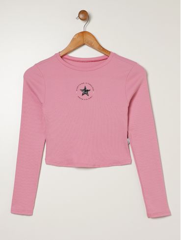 Blusa Cropped Manga Longa Juvenil Para Menina - ROSA