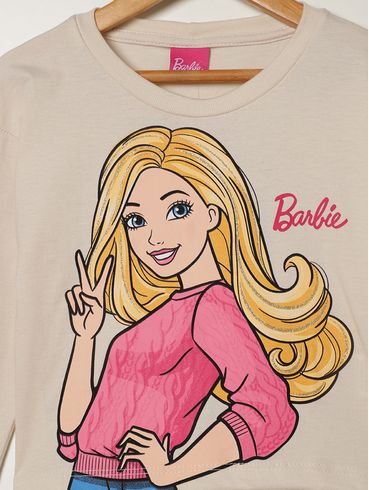 Blusa Manga Longa Cropped Infantil Para Menina - BEGE