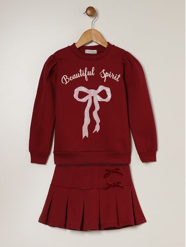 Conjunto Longo Kid + Infantil Para Menina - BORDO