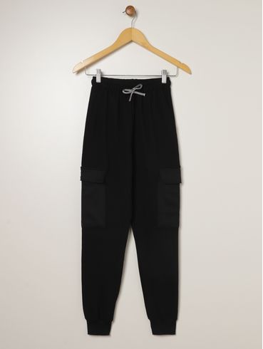 Calça Moletinho Cargo Juvenil Para Menino - PRETO