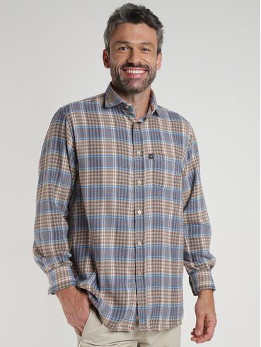 Camisa Manga Longa VileJack Masculina BEGE/AZUL