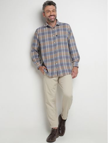 Camisa Manga Longa VileJack Masculina BEGE/AZUL
