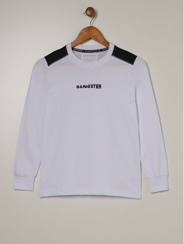 Camiseta Manga Longa Juvenil Para Menino - BRANCO